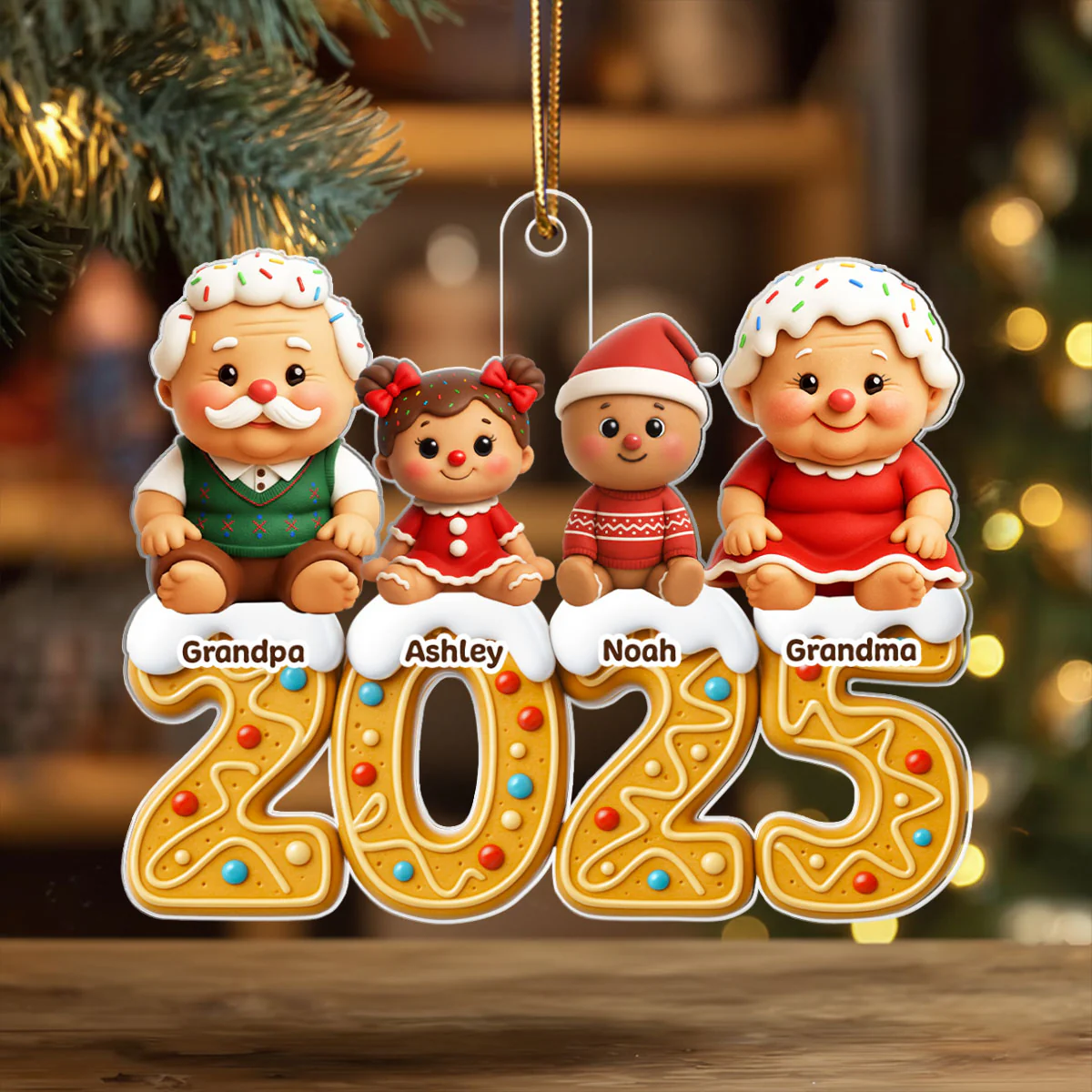 Gingerbread Family 2025 - Personalized Acrylic Ornament - Festive Christmas Decor - Image 4