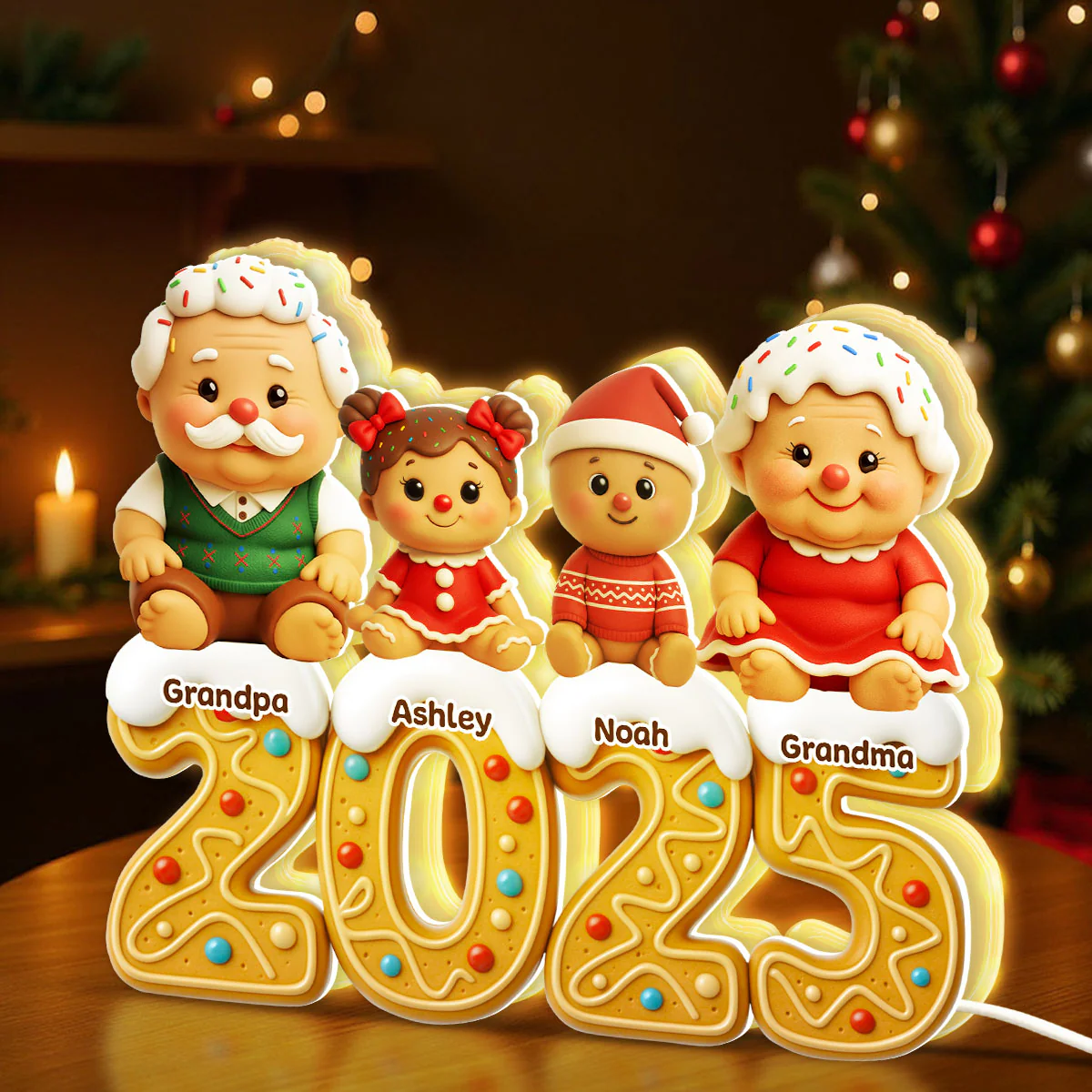 Gingerbread Family 2025 - Personalized Light Box - Festive Christmas Decor - Image 3