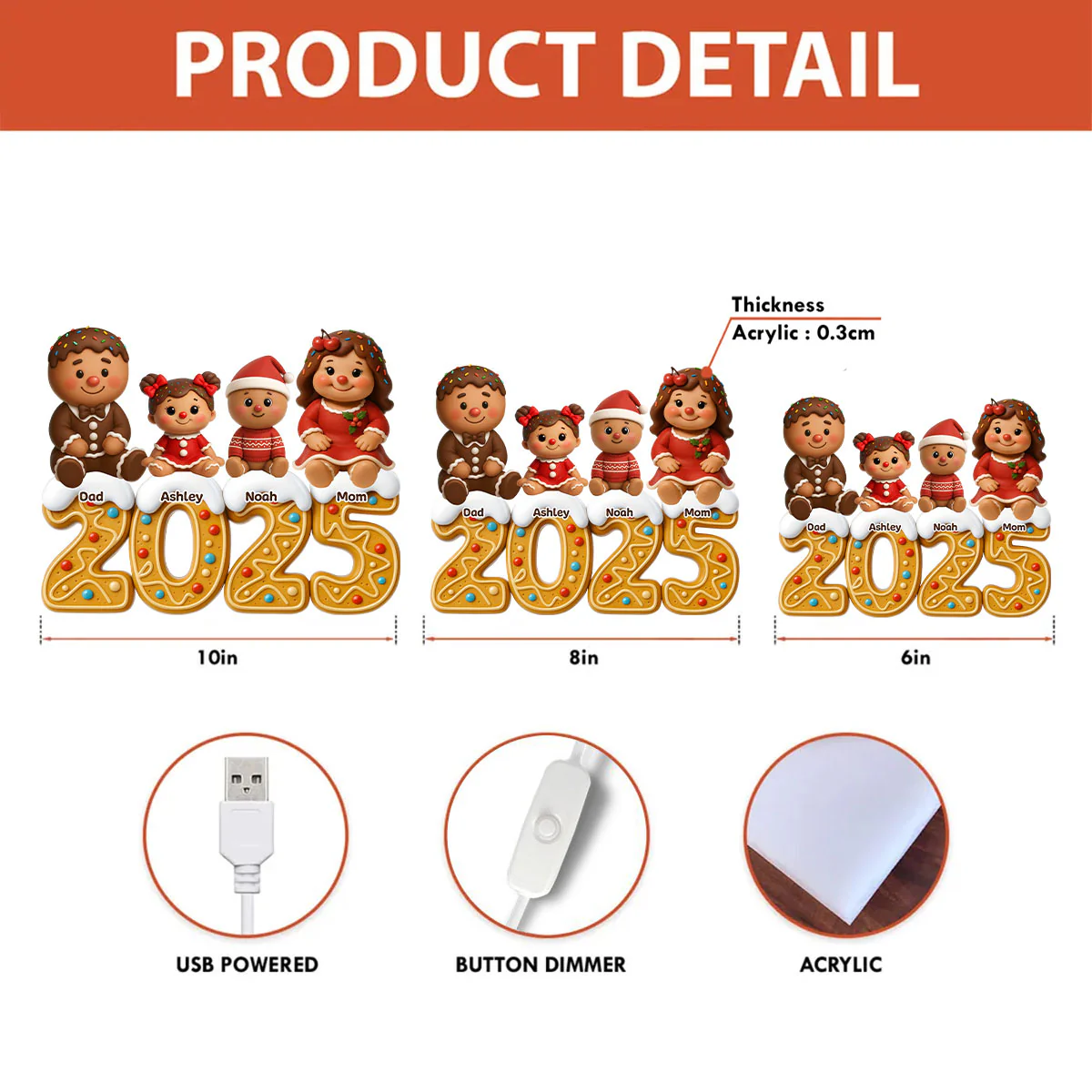 Gingerbread Family 2025 - Personalized Light Box - Festive Christmas Decor - Image 7