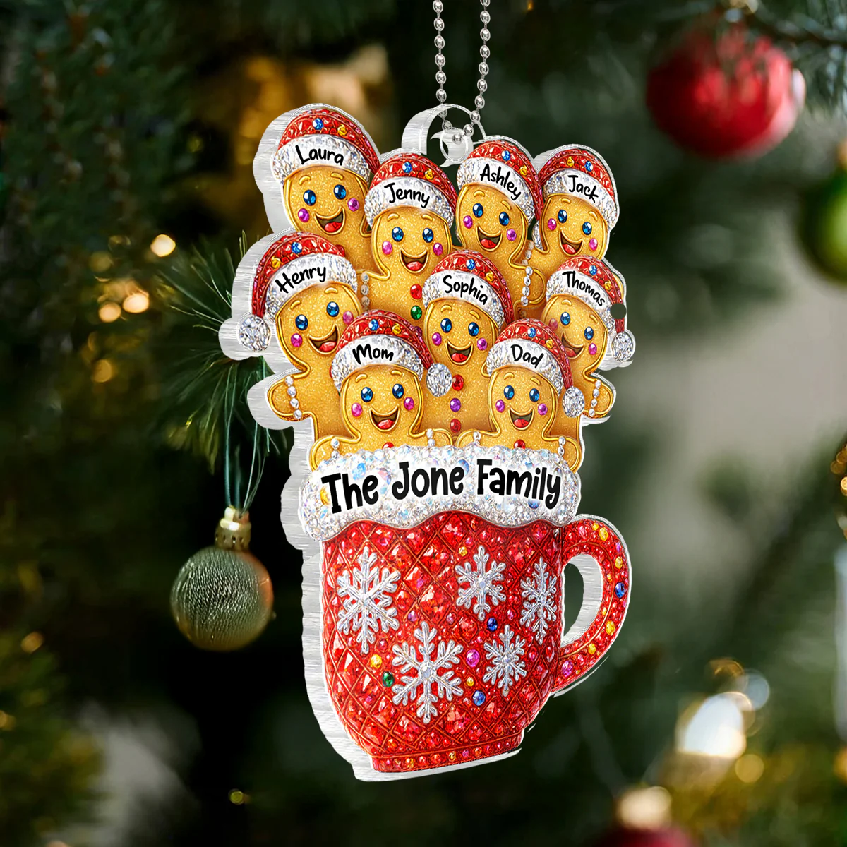 Gingerbread Family 3D Crystal Effect - Personalized Acrylic Ornament - Heartfelt Christmas Gift for Loved Ones - Image 2