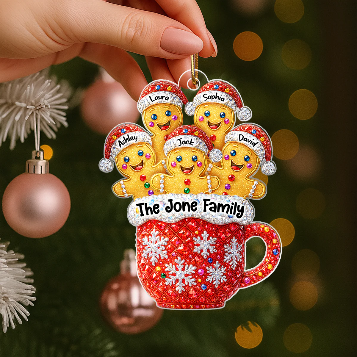 Gingerbread Family 3D Crystal Effect - Personalized Acrylic Ornament - Heartfelt Christmas Gift for Loved Ones - Image 4