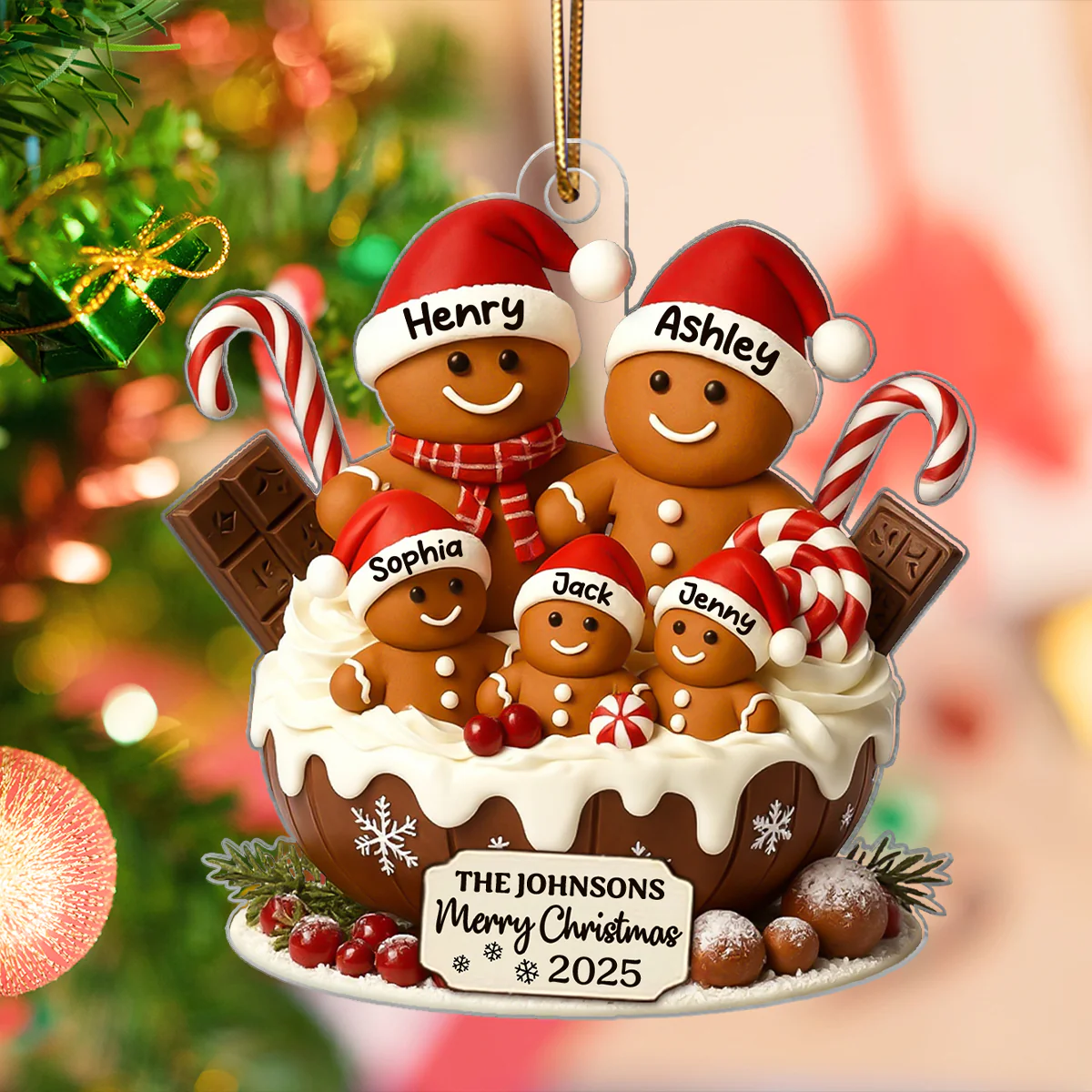 Gingerbread Family Holiday Delight Personalized Acrylic Ornament, Christmas Tree Decor, 2025 Family Ornament - Image 3