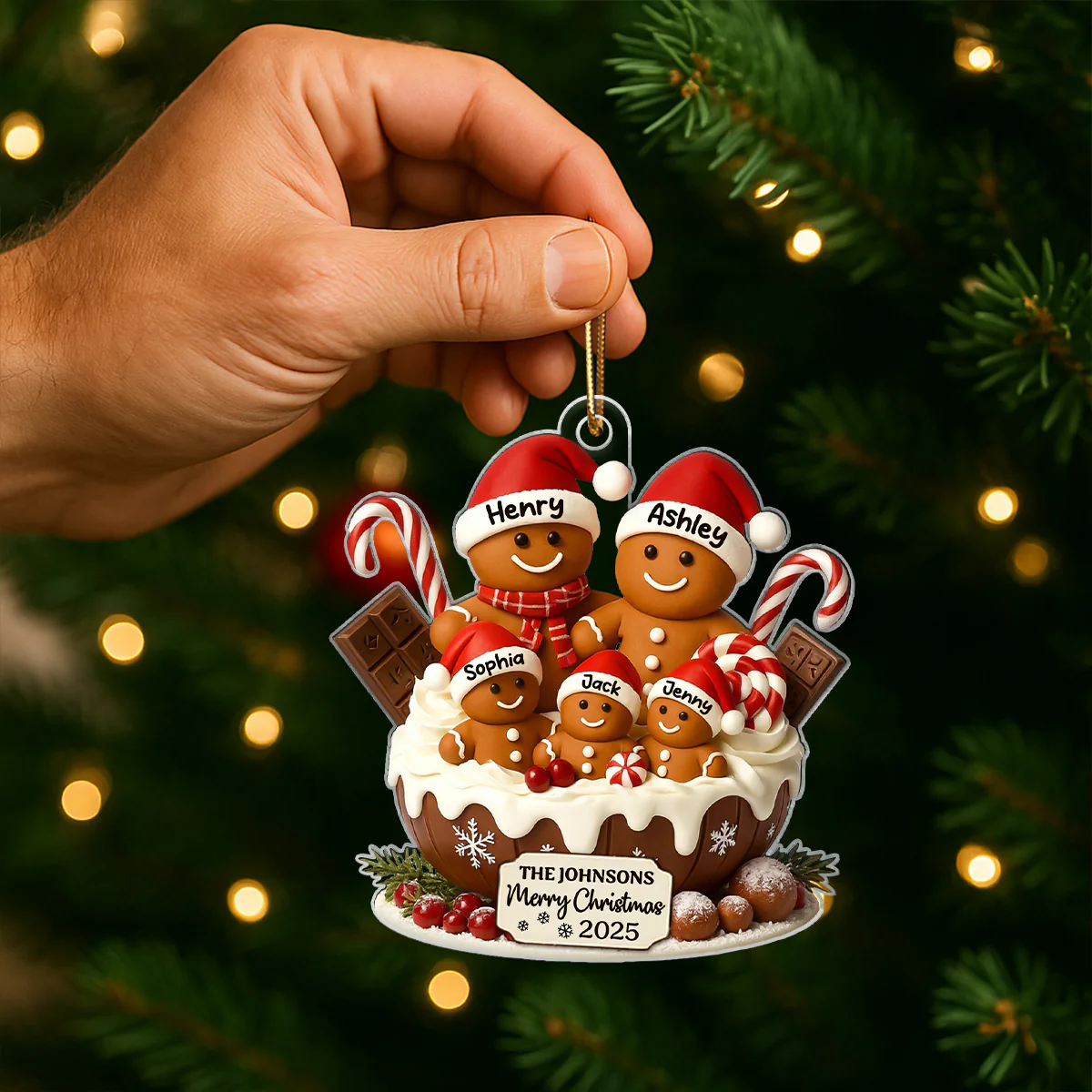 Gingerbread Family Holiday Delight Personalized Acrylic Ornament, Christmas Tree Decor, 2025 Family Ornament - Image 4