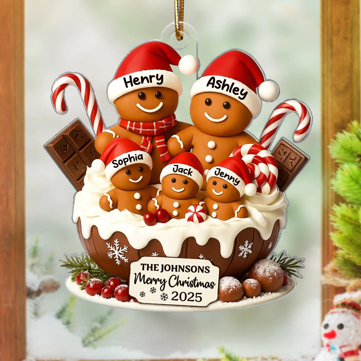 Gingerbread Family Holiday Delight Personalized Acrylic Ornament, Christmas Tree Decor, 2025 Family Ornament - Image 5