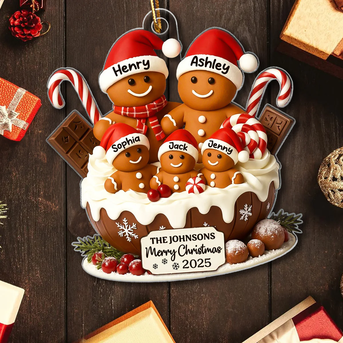 Gingerbread Family Holiday Delight Personalized Acrylic Ornament, Christmas Tree Decor, 2025 Family Ornament - Image 6