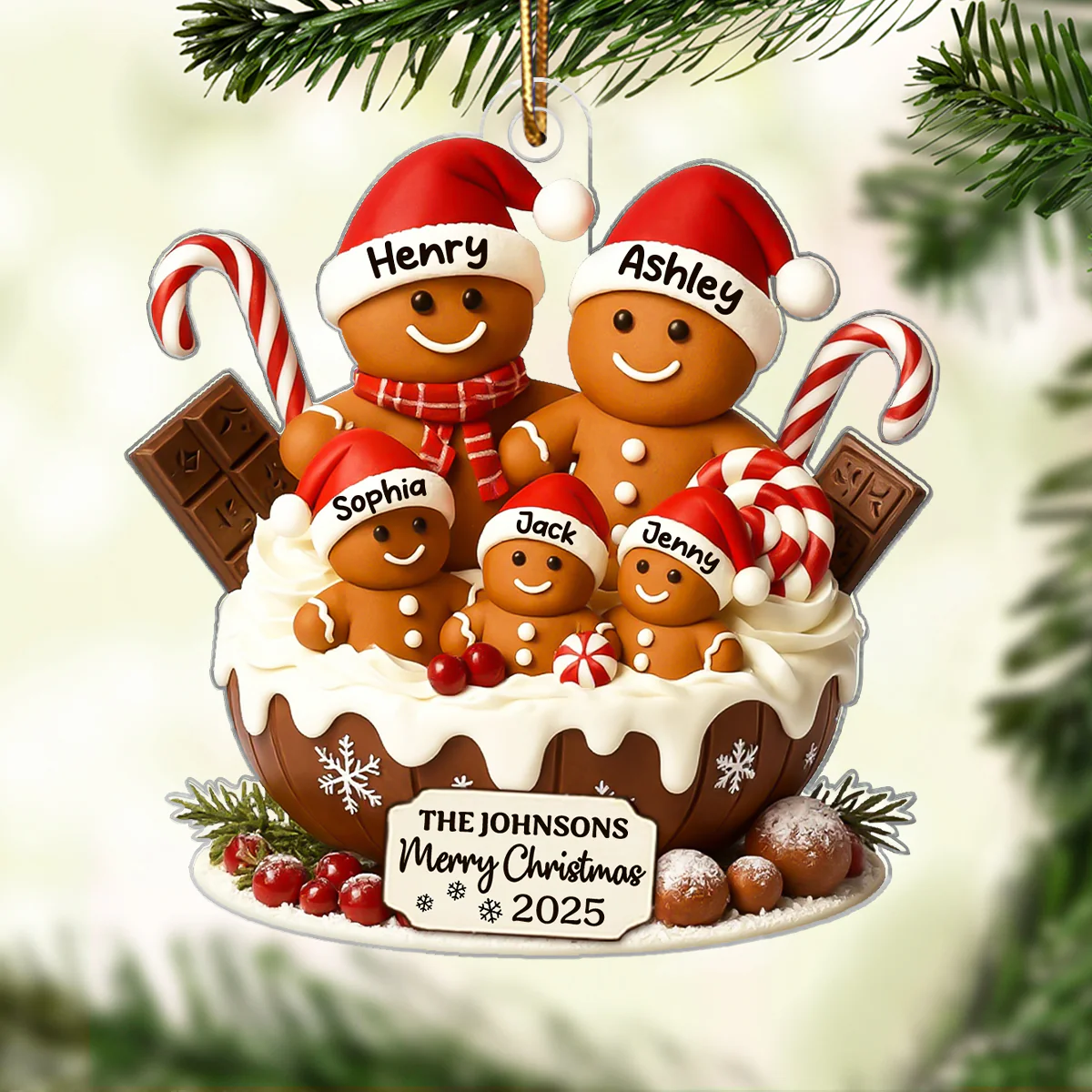 Gingerbread Family Holiday Delight Personalized Acrylic Ornament, Christmas Tree Decor, 2025 Family Ornament - Image 7