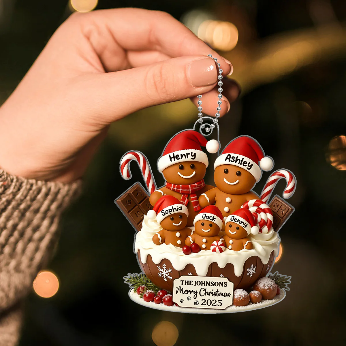 Gingerbread Family Holiday Delight Personalized Acrylic Ornament, Christmas Tree Decor, 2025 Family Ornament - Image 8