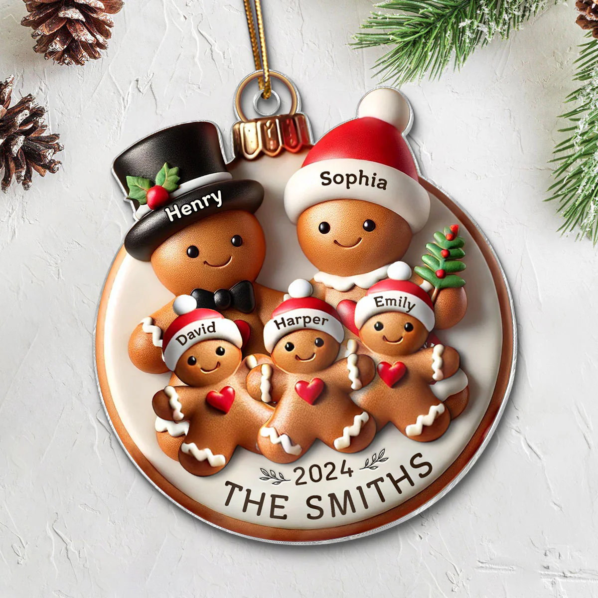Gingerbread Family On Bread 3D Effect Merry Christmas Personalized Acrylic Ornament - Image 4