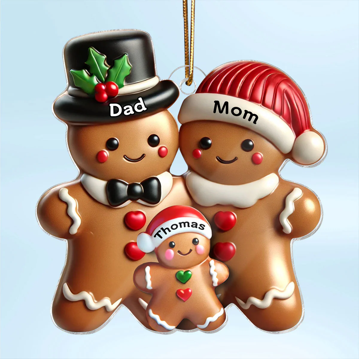 Gingerbread Family Polished Finish 3D Effect Personalized Acrylic Ornament - Image 2