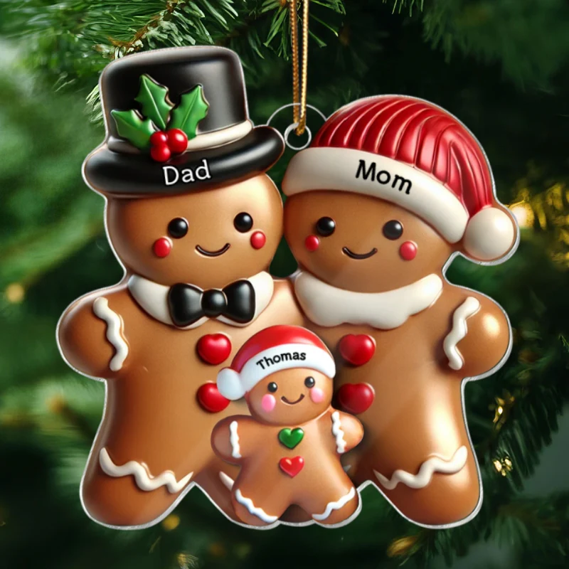 Gingerbread Family Polished Finish 3D Effect Personalized Acrylic Ornament - Image 8