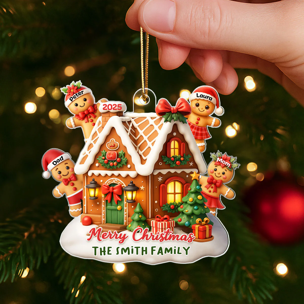 Gingerbread Family - Personalized Acrylic Ornament - Christmas Gift for Family, for Her, for Husband - Image 3
