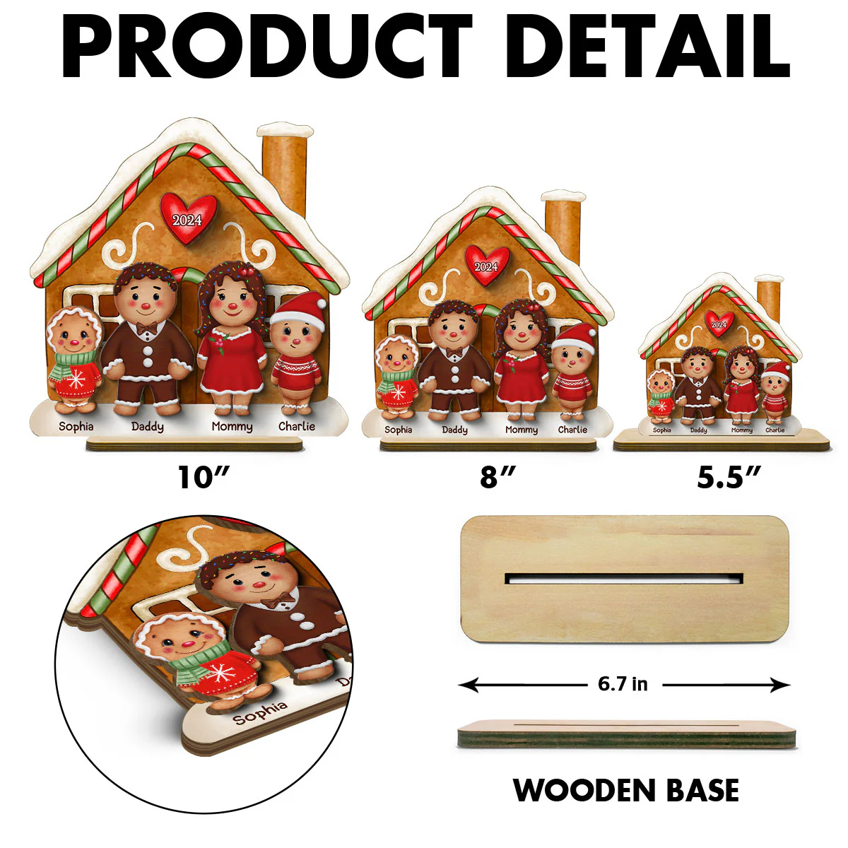 Gingerbread Family Standing House Personalized 2-Layer Standing Wooden Plaque - Image 6