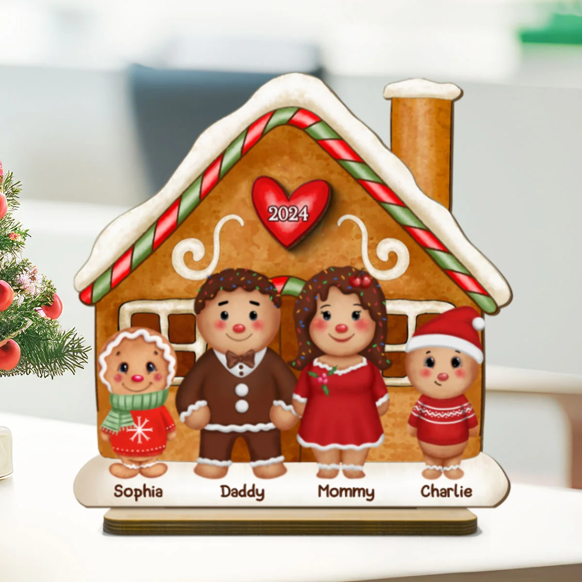 Gingerbread Family Standing House Personalized 2-Layer Standing Wooden Plaque - Image 8