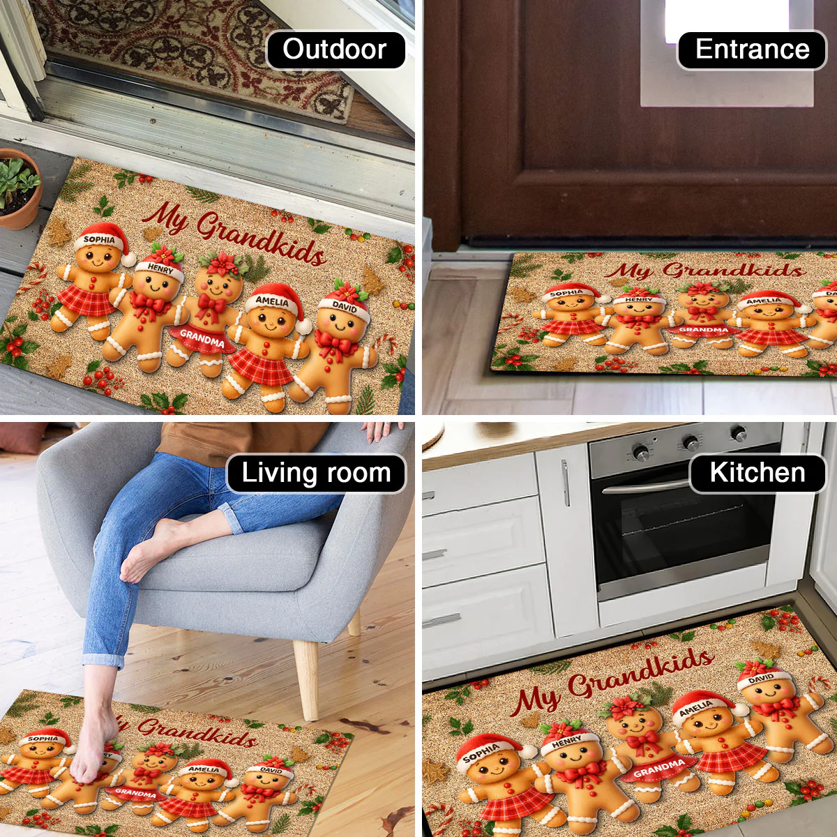 Gingerbread Grandparents and Grandkids - Personalized Doormat - Christmas Gift for Family - Image 10