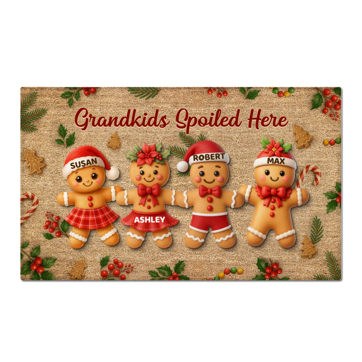 Gingerbread Grandparents and Grandkids - Personalized Doormat - Christmas Gift for Family - Image 11