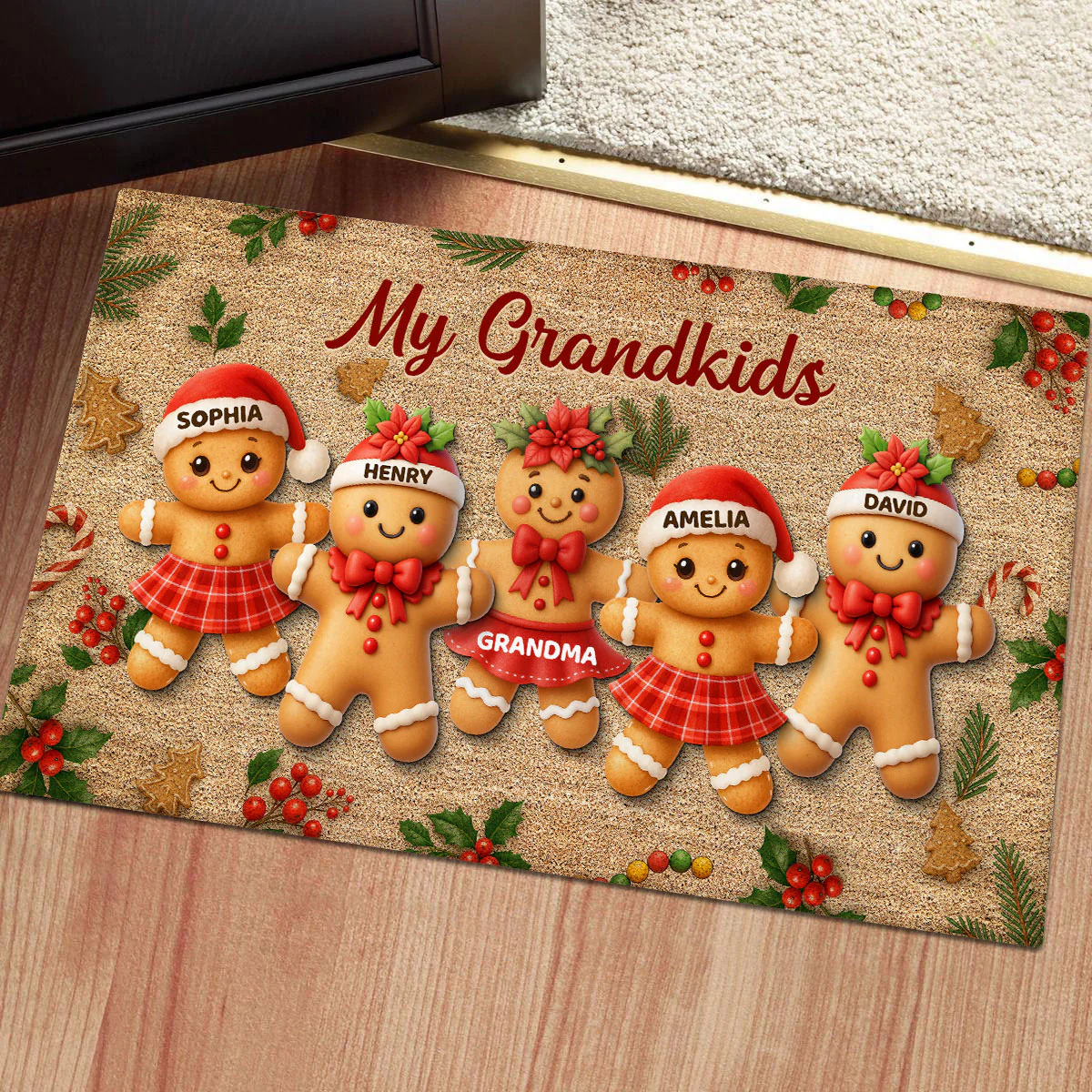 Gingerbread Grandparents and Grandkids - Personalized Doormat - Christmas Gift for Family - Image 4