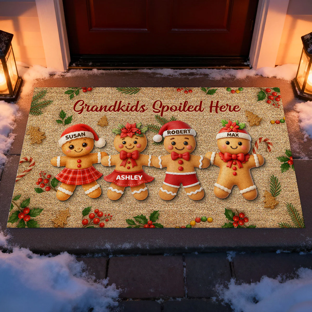 Gingerbread Grandparents and Grandkids - Personalized Doormat - Christmas Gift for Family - Image 5
