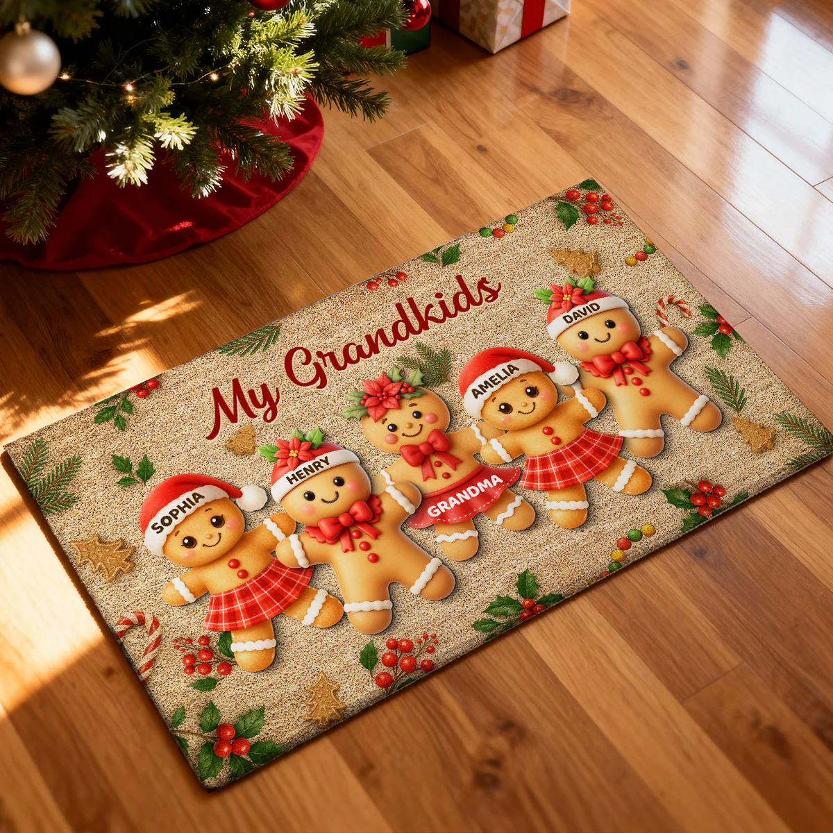 Gingerbread Grandparents and Grandkids - Personalized Doormat - Christmas Gift for Family - Image 6