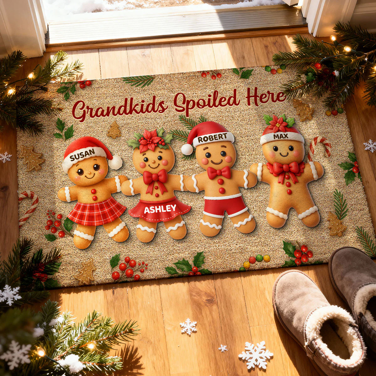Gingerbread Grandparents and Grandkids - Personalized Doormat - Christmas Gift for Family - Image 7