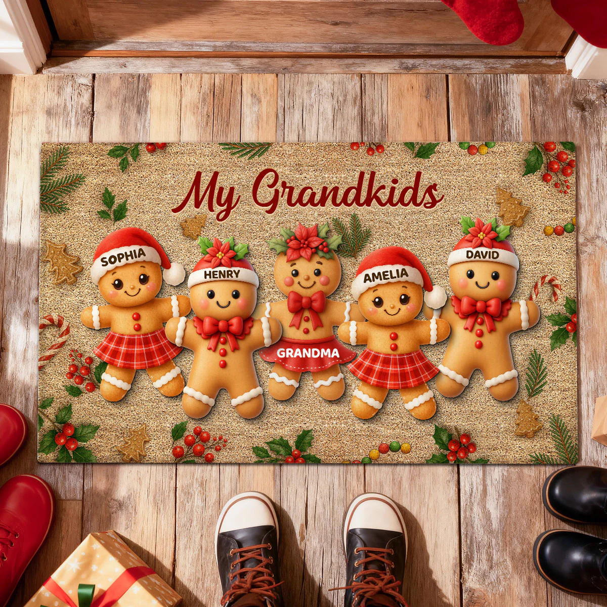 Gingerbread Grandparents and Grandkids - Personalized Doormat - Christmas Gift for Family - Image 8