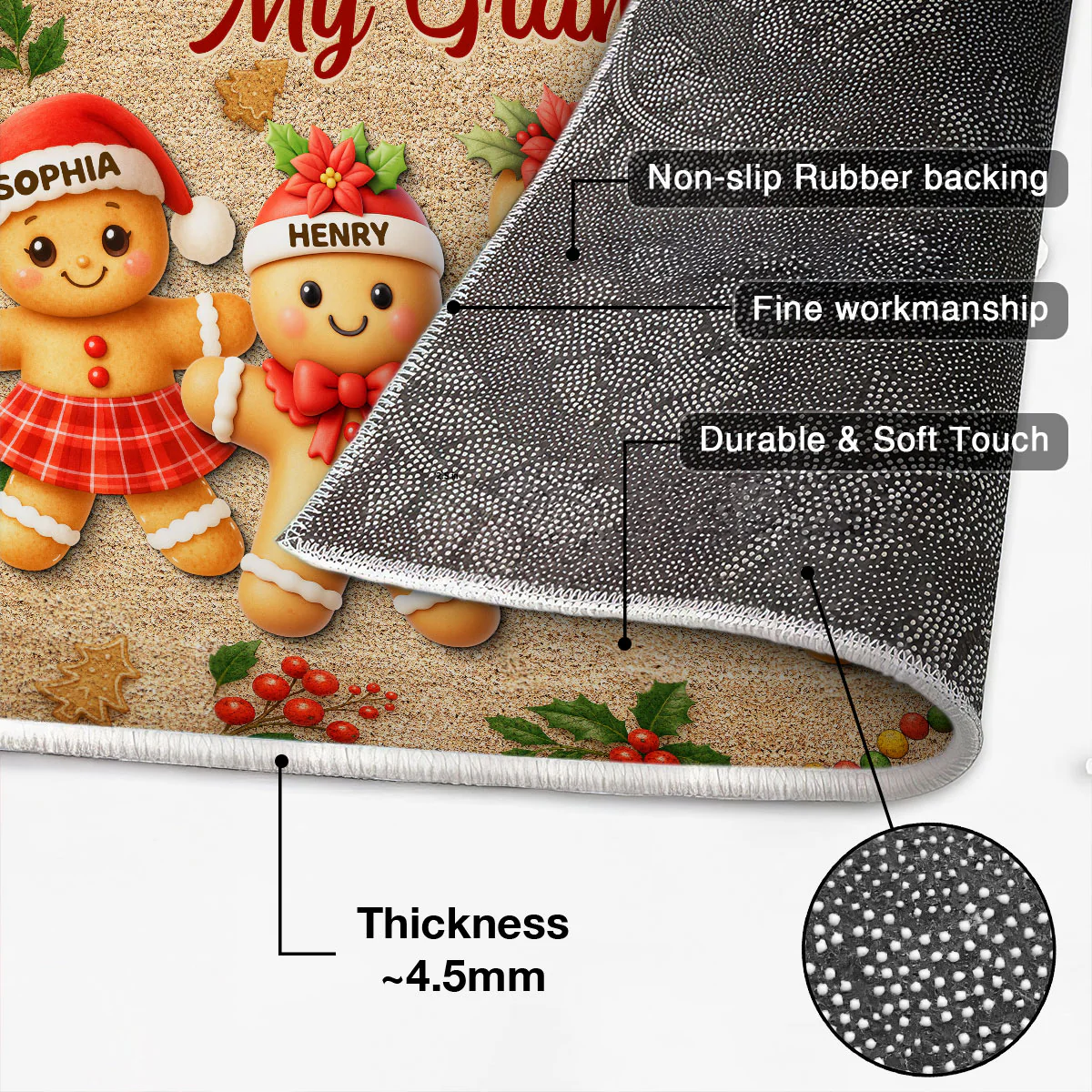 Gingerbread Grandparents and Grandkids - Personalized Doormat - Christmas Gift for Family - Image 9