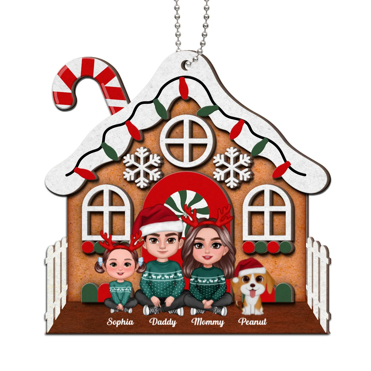 Gingerbread House Family Christmas Decor Personalized 2-Layer Wooden Ornament - Image 11