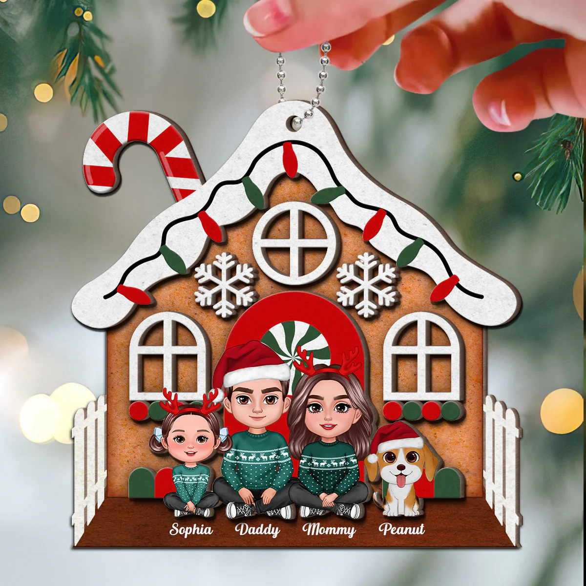 Gingerbread House Family Christmas Decor Personalized 2-Layer Wooden Ornament - Image 3