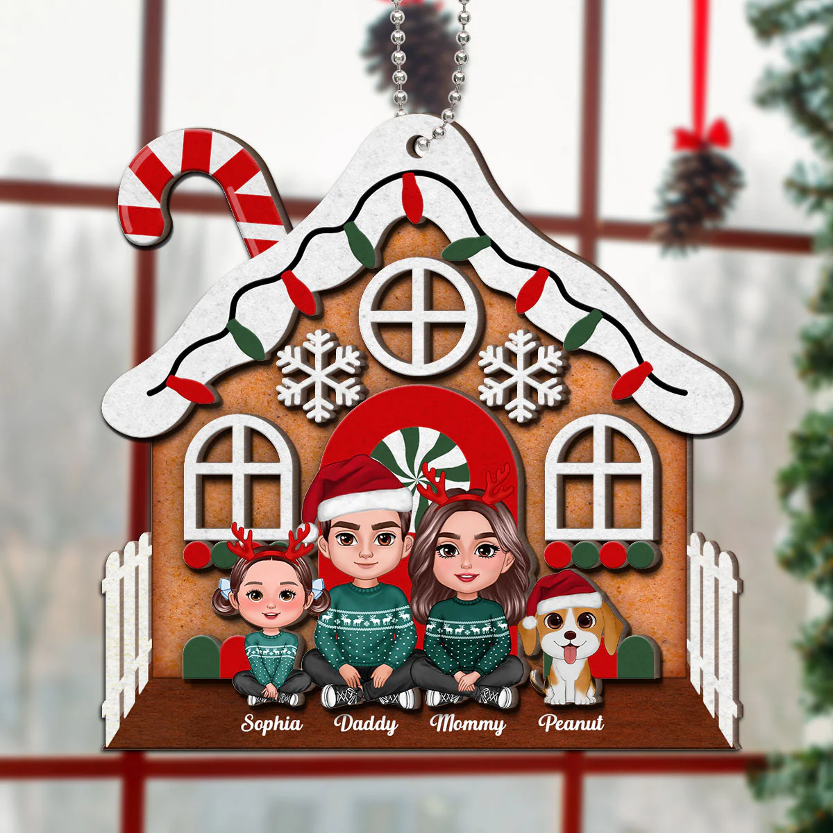 Gingerbread House Family Christmas Decor Personalized 2-Layer Wooden Ornament - Image 5
