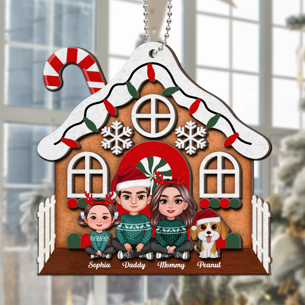 Gingerbread House Family Christmas Decor Personalized 2-Layer Wooden Ornament - Image 7