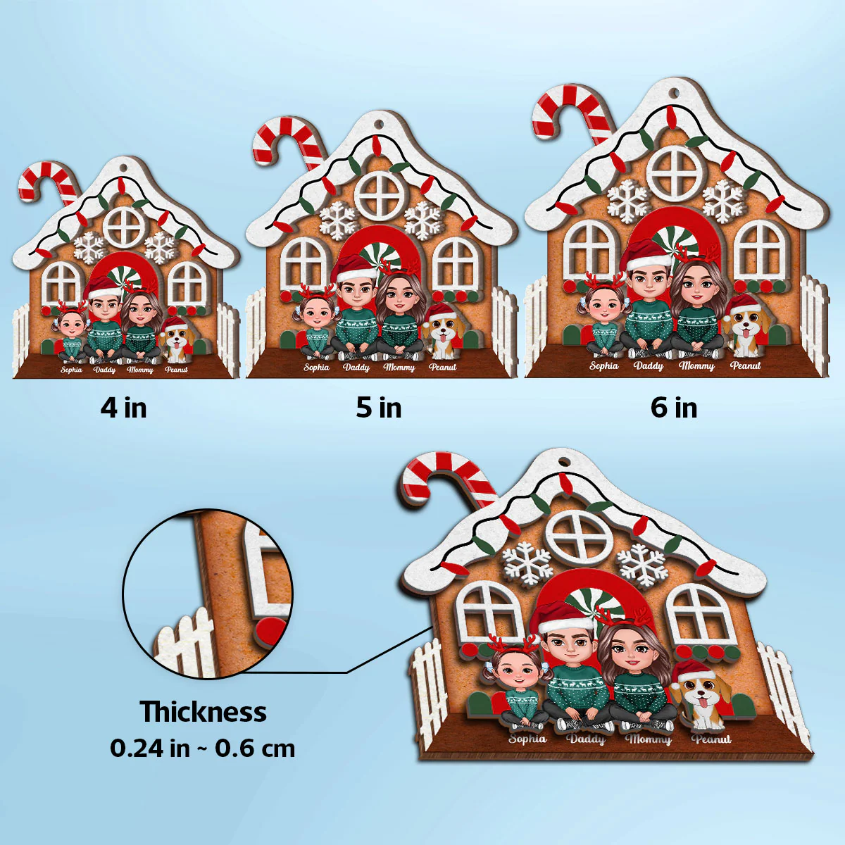 Gingerbread House Family Christmas Decor Personalized 2-Layer Wooden Ornament - Image 9