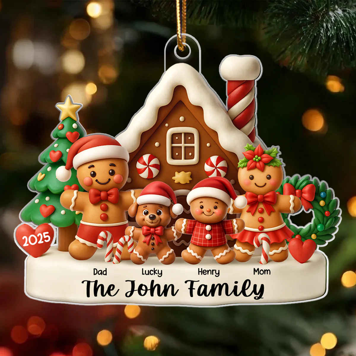 Gingerbread House Family - Personalized Acrylic Ornament - Christmas Decor for Family
