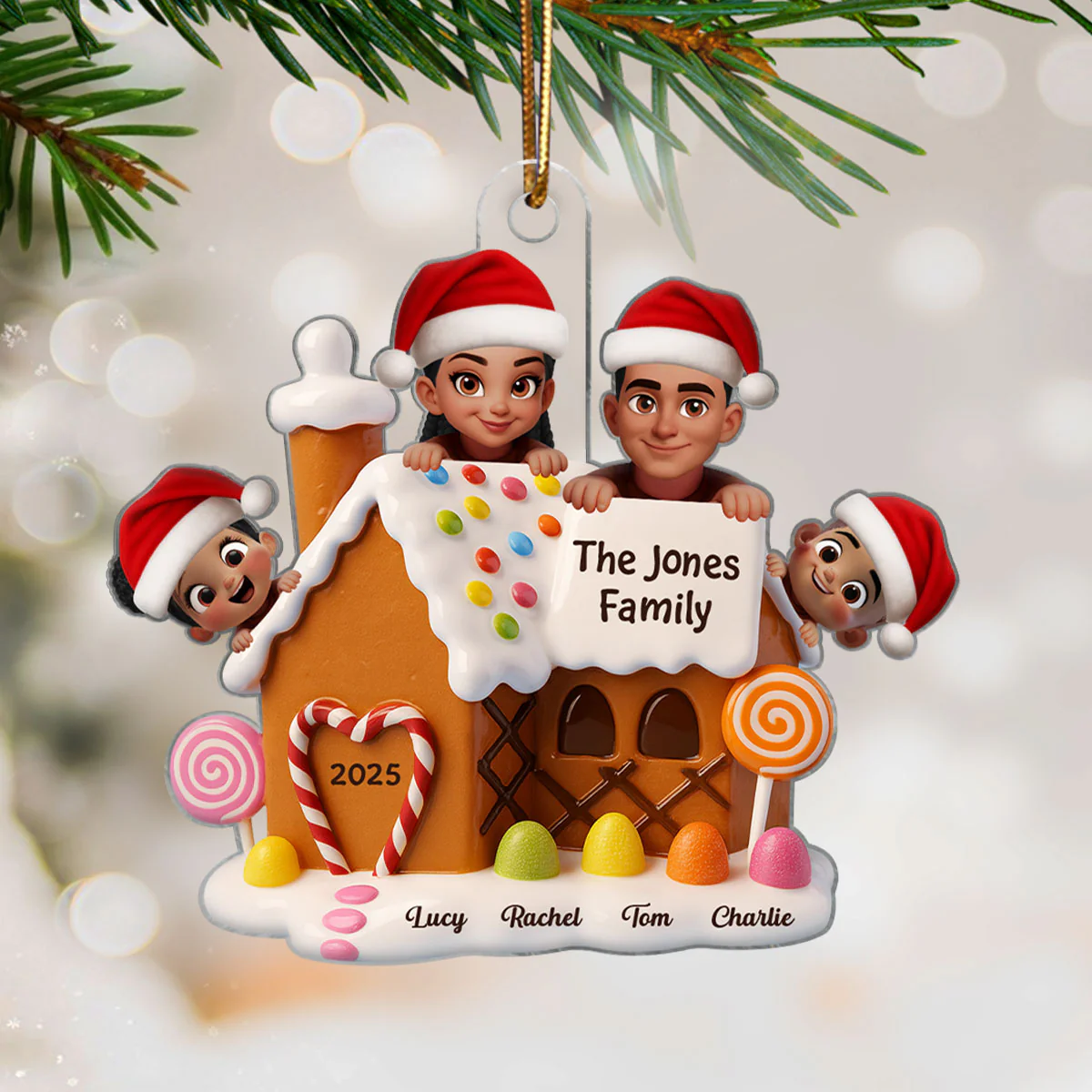 Gingerbread House Family Personalized Acrylic Ornament, Christmas Gift for Husband, Wife, Kid - Image 2