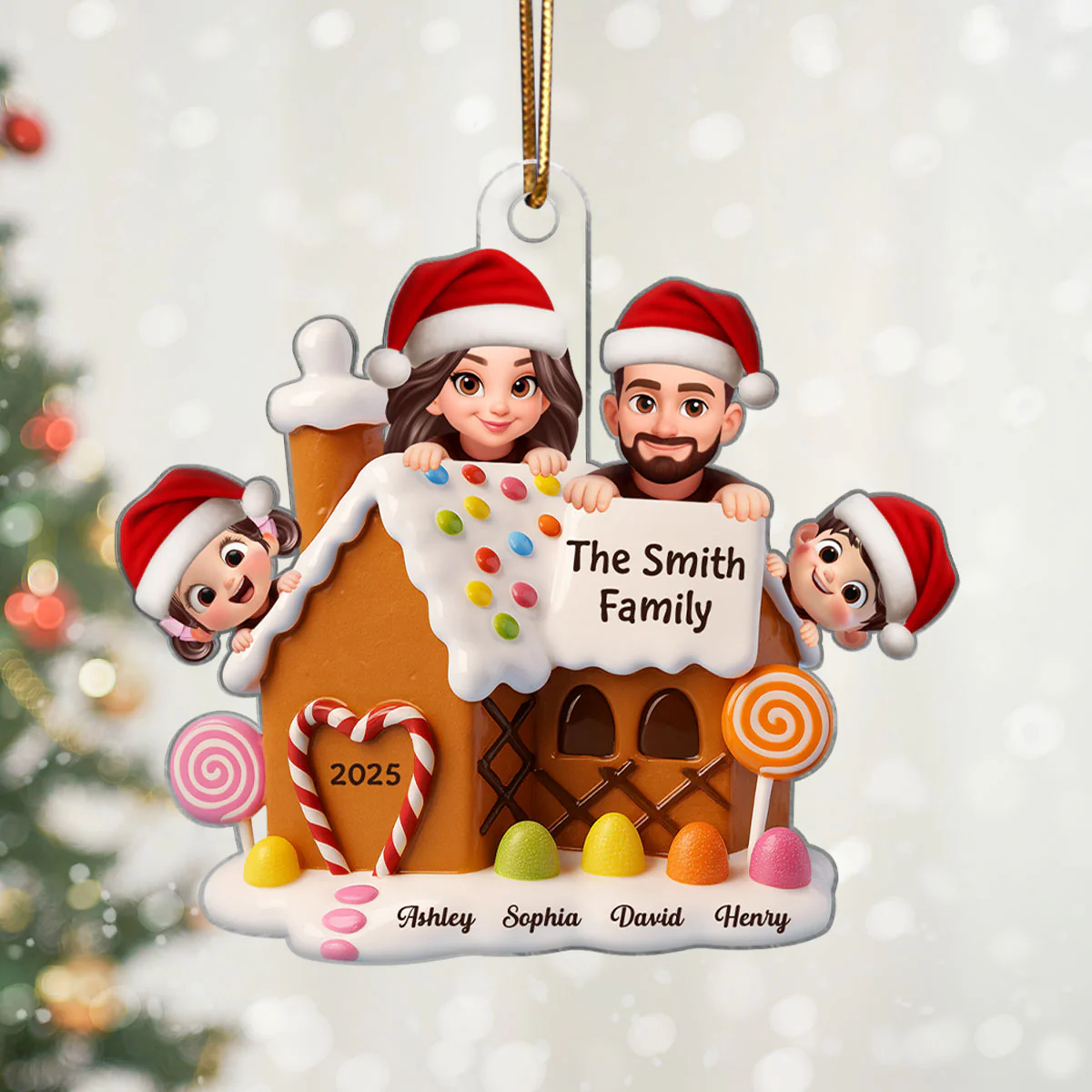 Gingerbread House Family Personalized Acrylic Ornament, Christmas Gift for Husband, Wife, Kid - Image 3