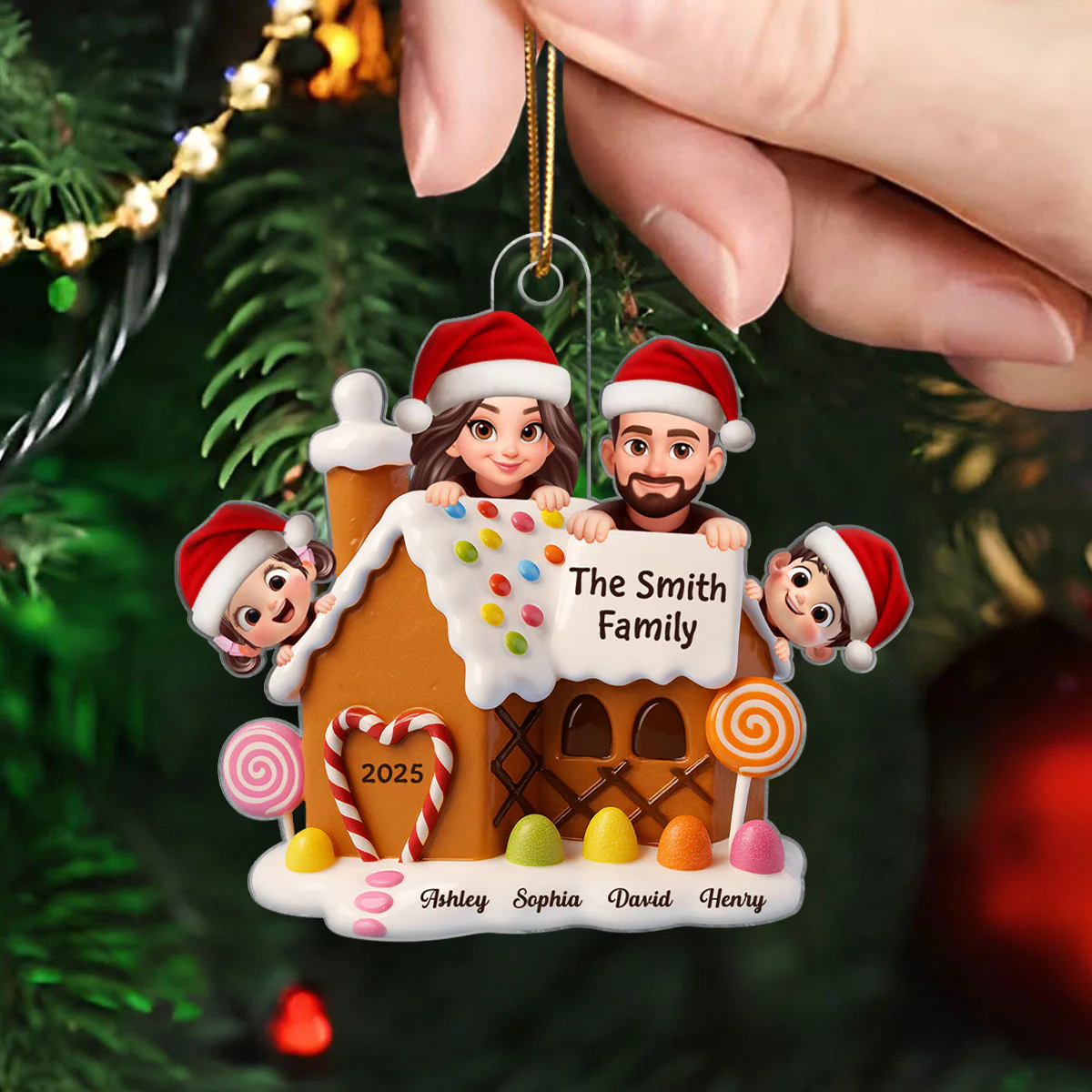 Gingerbread House Family Personalized Acrylic Ornament, Christmas Gift for Husband, Wife, Kid - Image 5