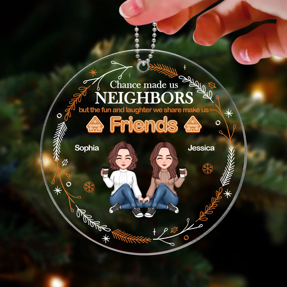 Gingerbread Neighbor Christmas Personalized Acrylic Ornament - Image 3