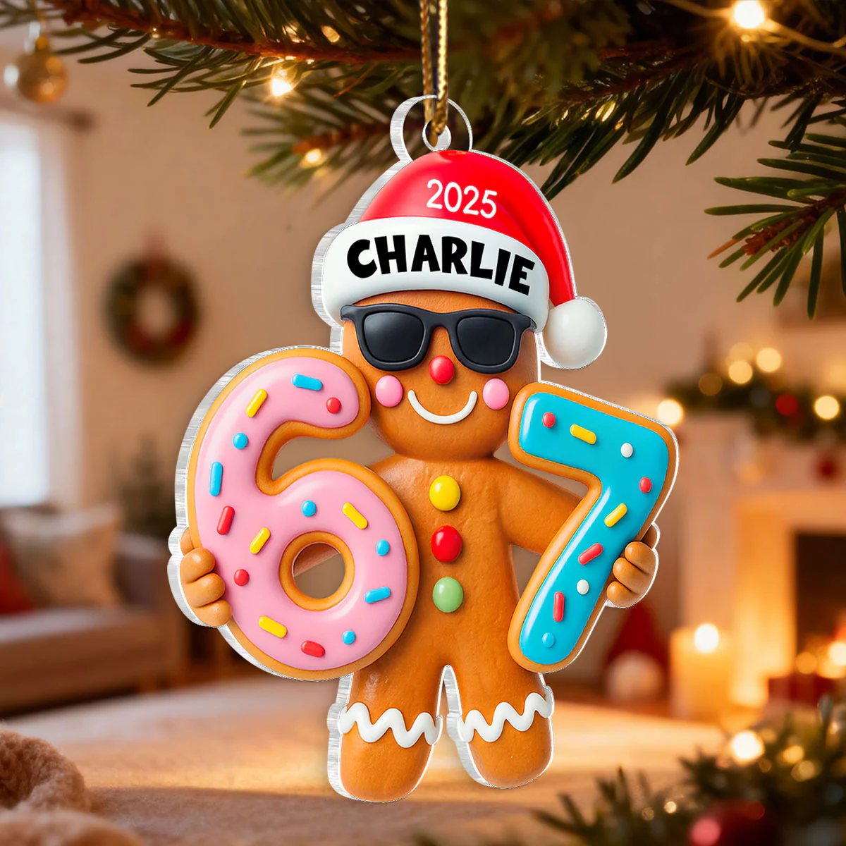 Gingerbread Viral Trend Six Seven - Personalized Acrylic Ornament - Christmas Gift for Kid, Grandkids - Image 5
