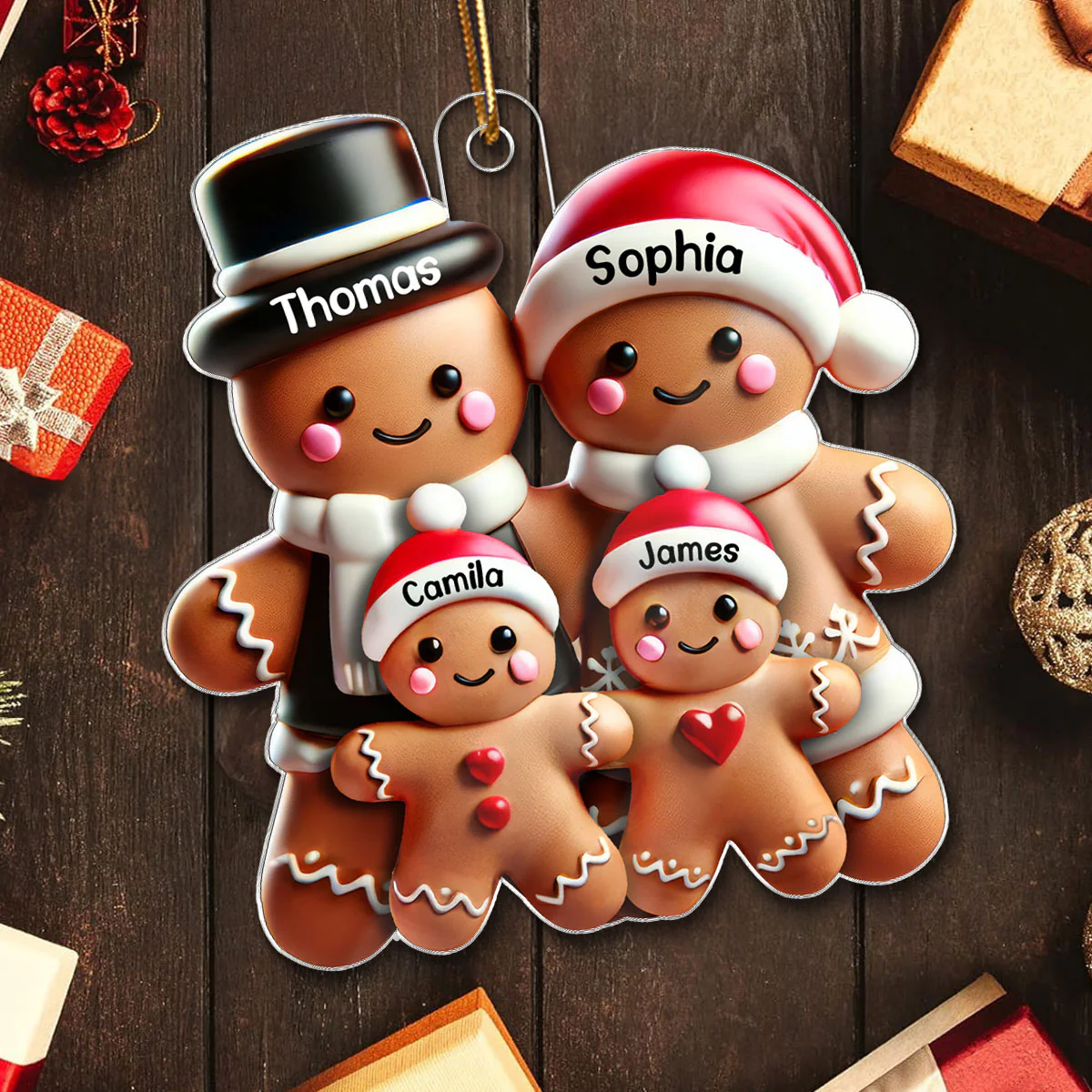 Gingerbread With Clothes Family Smooth Finish 3D Effect Personalized Acrylic Ornament - Image 5