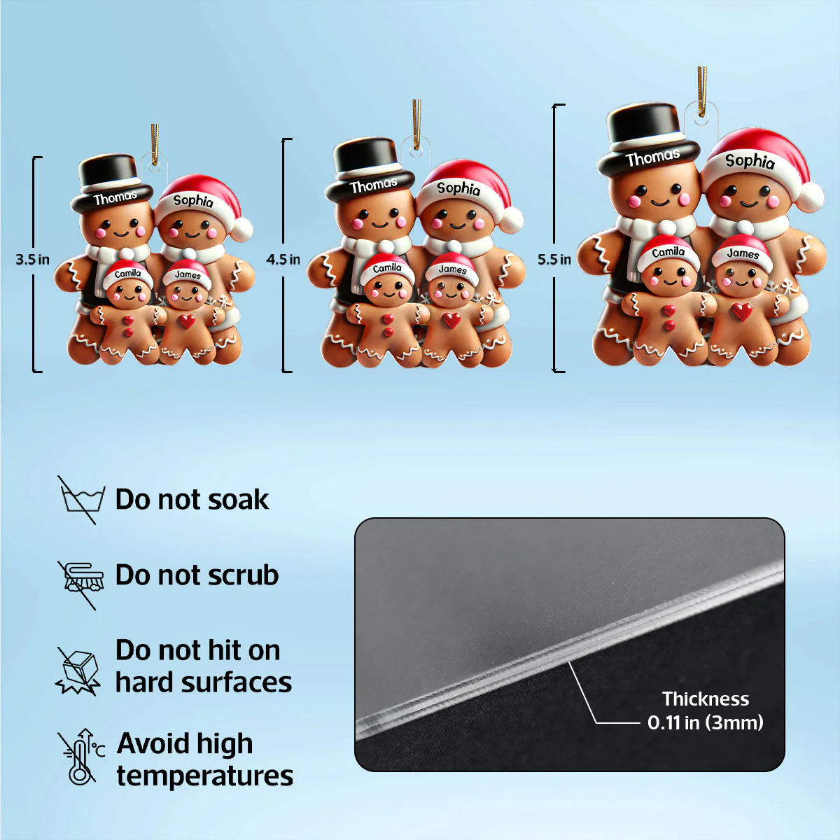Gingerbread With Clothes Family Smooth Finish 3D Effect Personalized Acrylic Ornament - Image 6