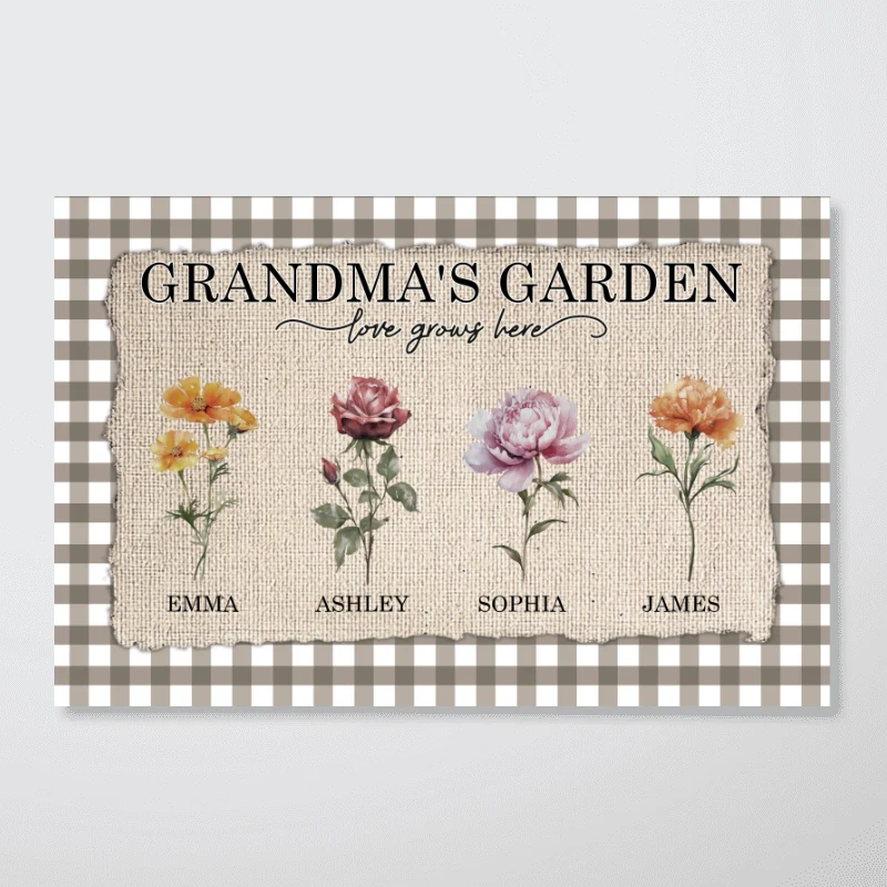 Gingham Pattern Grandma's Garden Birth Month Flowers - Personalized Poster - Mother's Day Gift For Grandma, Mom - Image 11