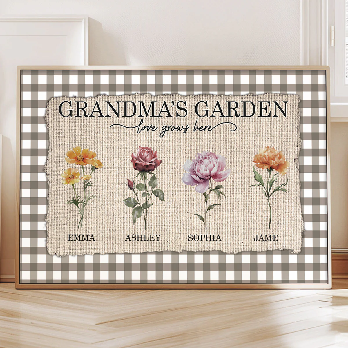 Gingham Pattern Grandma's Garden Birth Month Flowers - Personalized Poster - Mother's Day Gift For Grandma, Mom - Image 2