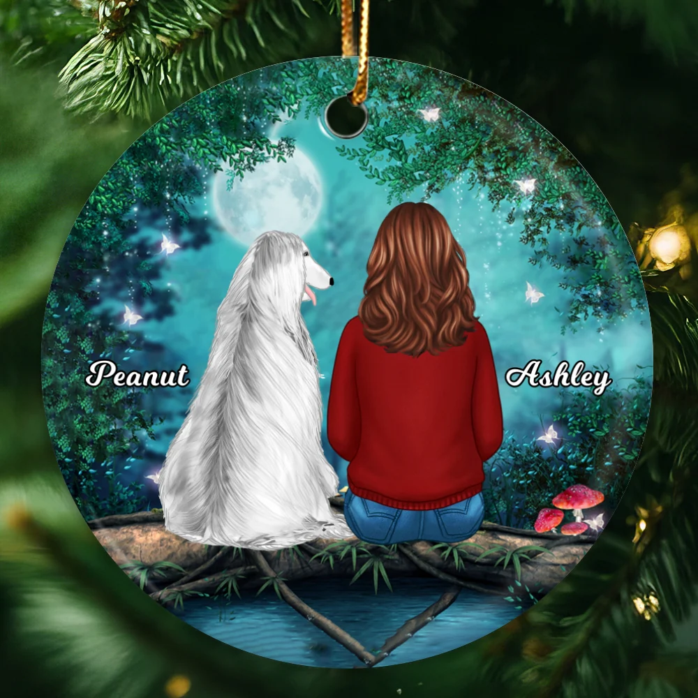 Girl And Dogs Tree Log Personalized Circle Ornament - Image 4