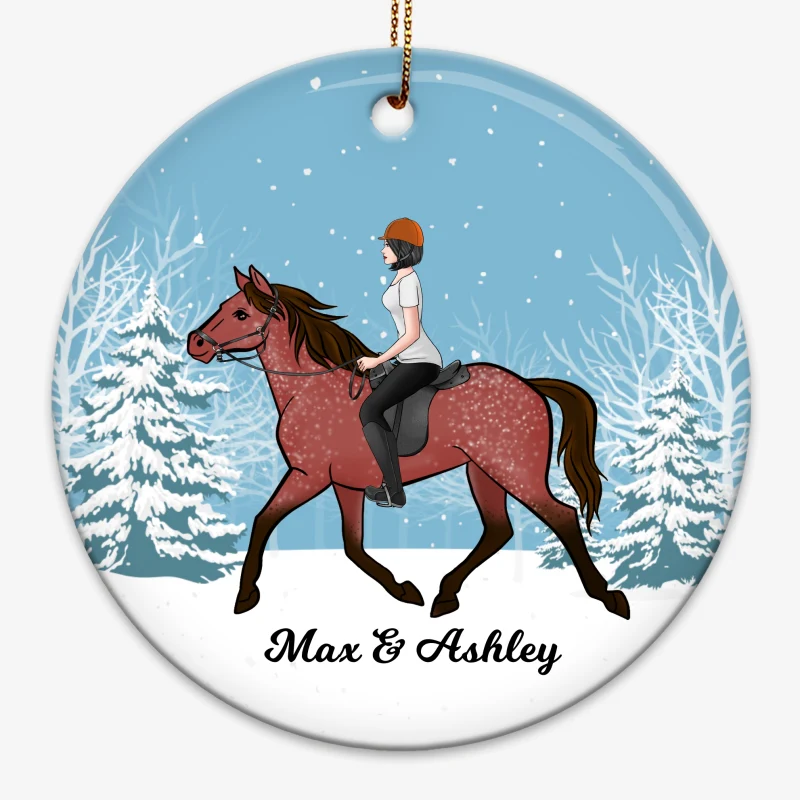 Girl And Her Horse Personalized Christmas Decorative Circle Ornament