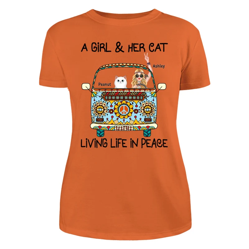 Girl & Fluffy Cats Living Life In Peace Bohemian Hippie Personalized Shirt - Image 10