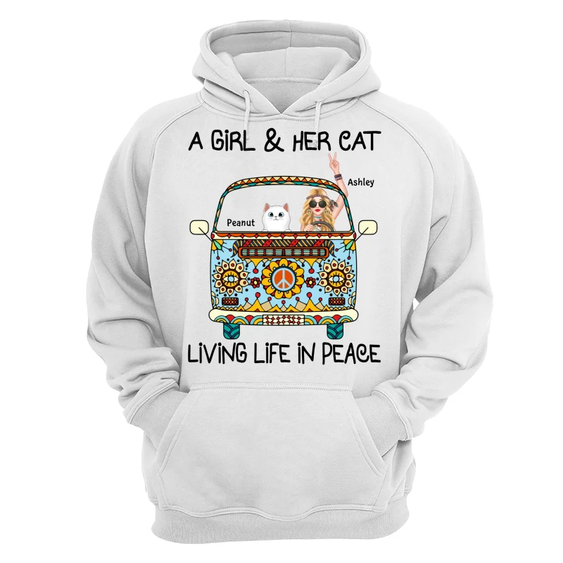 Girl & Fluffy Cats Living Life In Peace Bohemian Hippie Personalized Shirt - Image 11