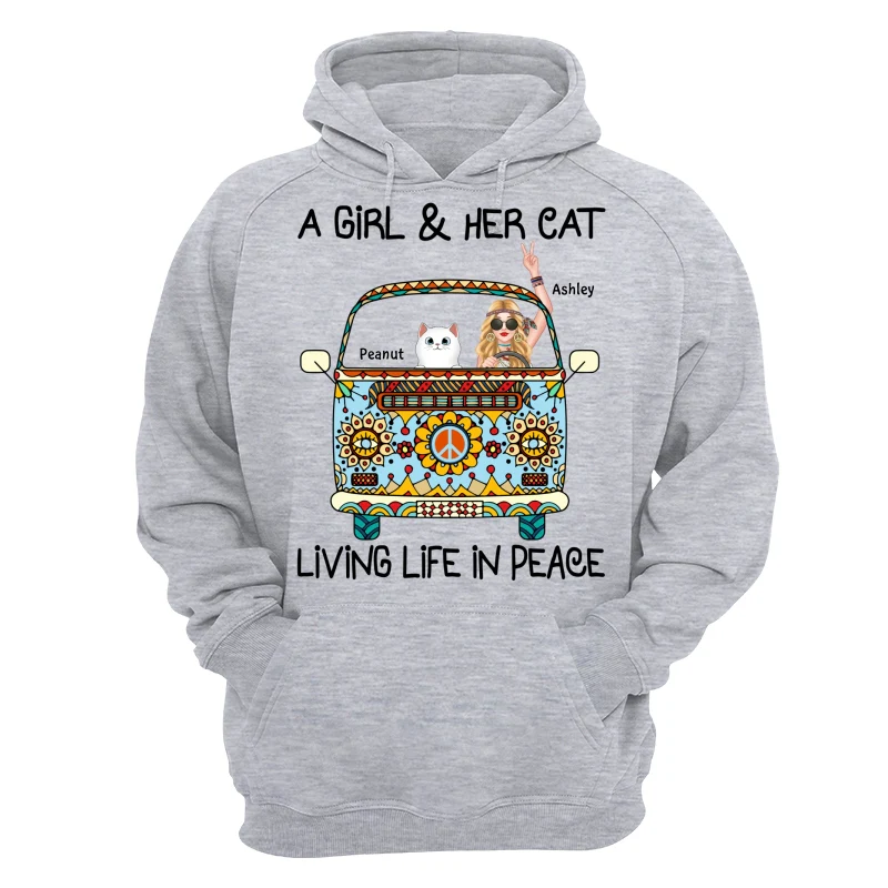 Girl & Fluffy Cats Living Life In Peace Bohemian Hippie Personalized Shirt - Image 12