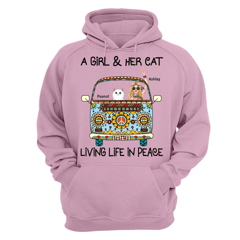 Girl & Fluffy Cats Living Life In Peace Bohemian Hippie Personalized Shirt - Image 13