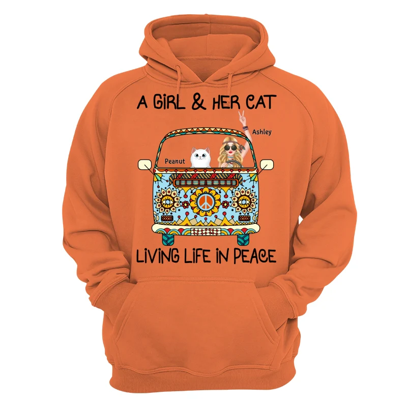 Girl & Fluffy Cats Living Life In Peace Bohemian Hippie Personalized Shirt - Image 15