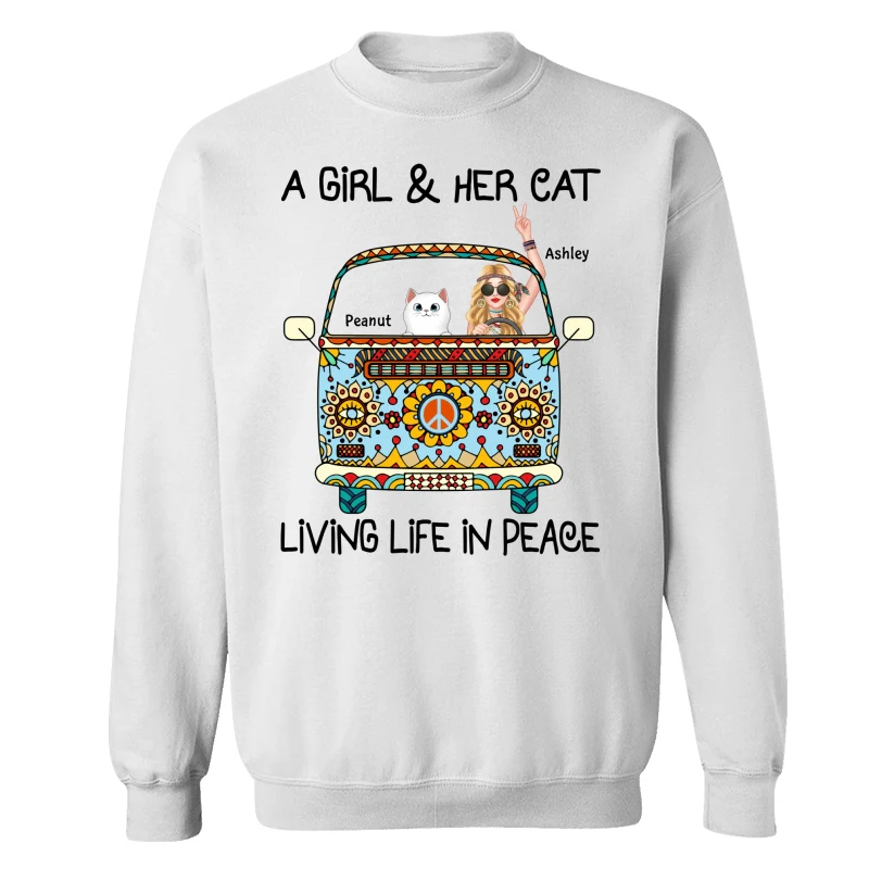 Girl & Fluffy Cats Living Life In Peace Bohemian Hippie Personalized Shirt - Image 16