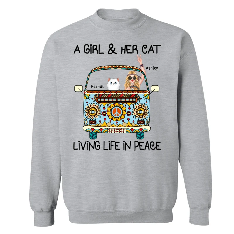 Girl & Fluffy Cats Living Life In Peace Bohemian Hippie Personalized Shirt - Image 17