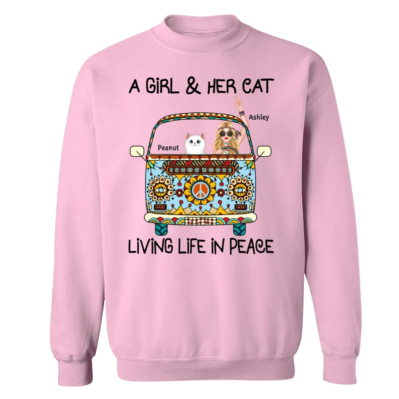 Girl & Fluffy Cats Living Life In Peace Bohemian Hippie Personalized Shirt - Image 18